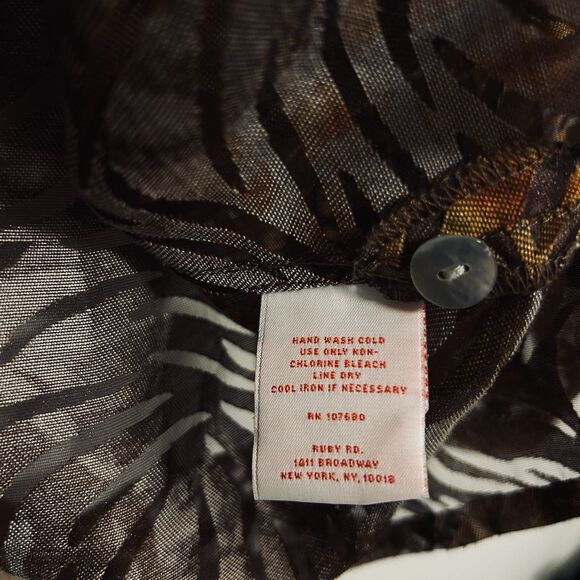 Ruby Rd Blouse Size M Semi Sheer Burnout Floral Tropical Brown Forest Fairy - Picture 8 of 12